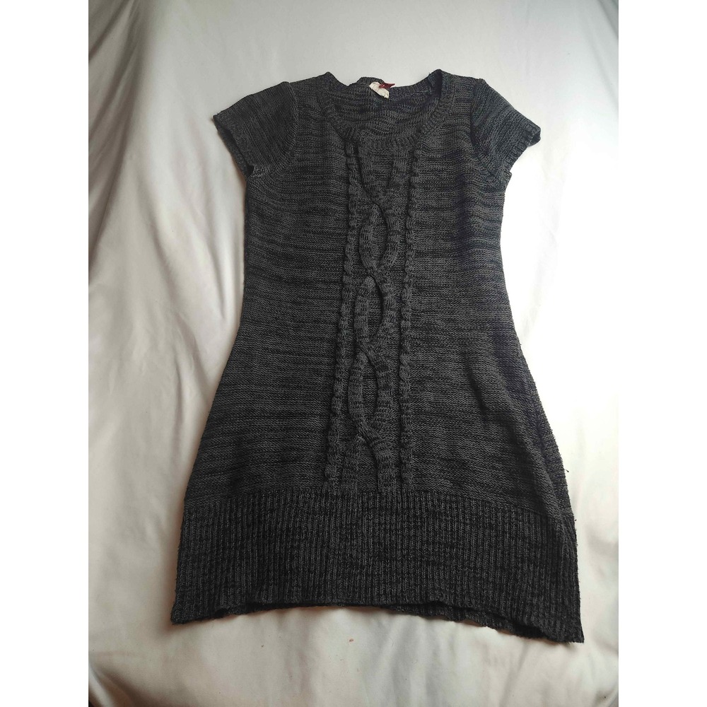 LEI Womens XL Charcoal Grey Cable Knit Short Sleeve Sweater Dress Mini